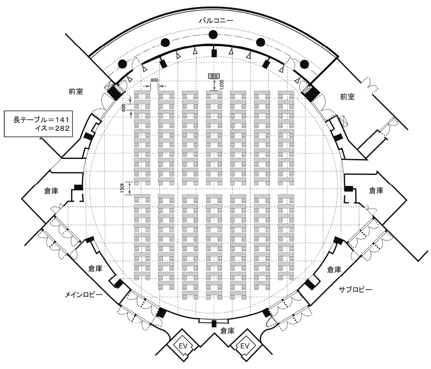 試験実施例1:KFMホール「イオ」会場図