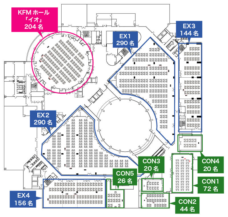 ソーシャルディスタンスを意識した会場レイアウト（９F全体図）